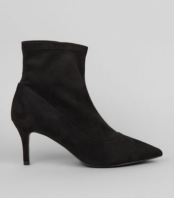black suedette kitten heel sock boots