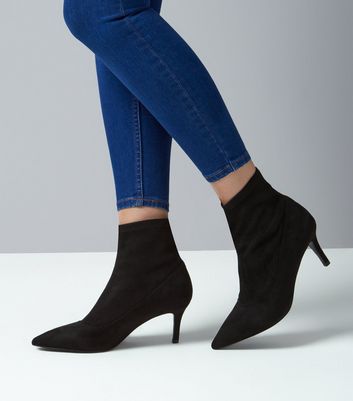 Black Suedette Kitten Heel Sock Boots 