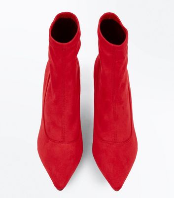 red kitten heel sock boots