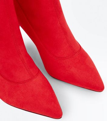 red kitten heel sock boots