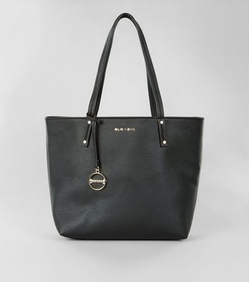 Black Leather Look Branded Tote Bag New