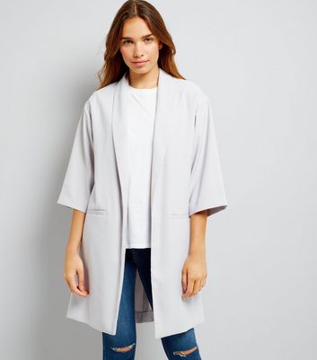 Grey Satin Crepe Longline Kimono New Look