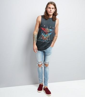 Navy Ibiza 'Amnesia' Logo Print Tank Top New Look