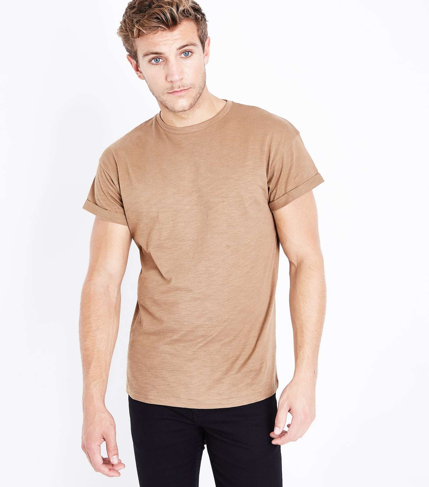 Camel Cotton Rolled Sleeve T-Shirt