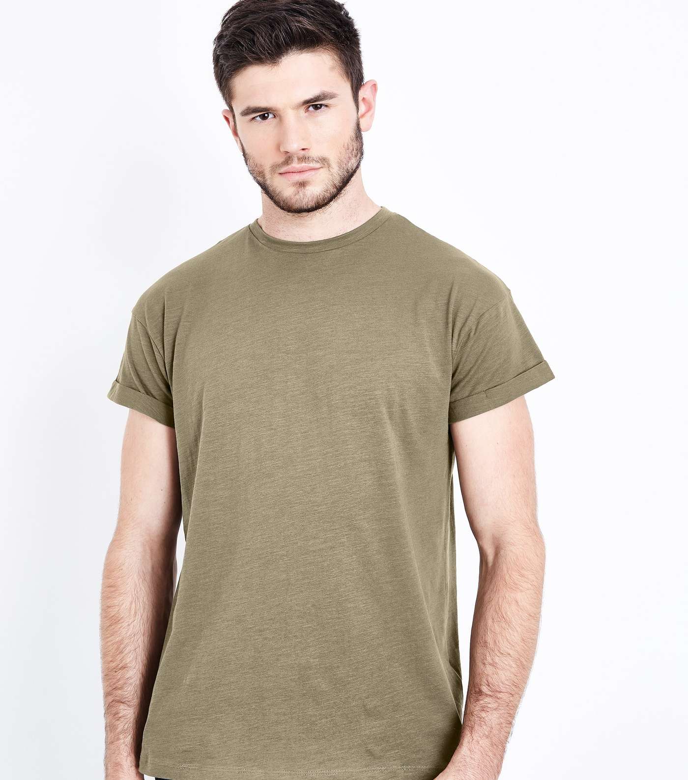 Khaki Cotton Rolled Sleeve T-Shirt
