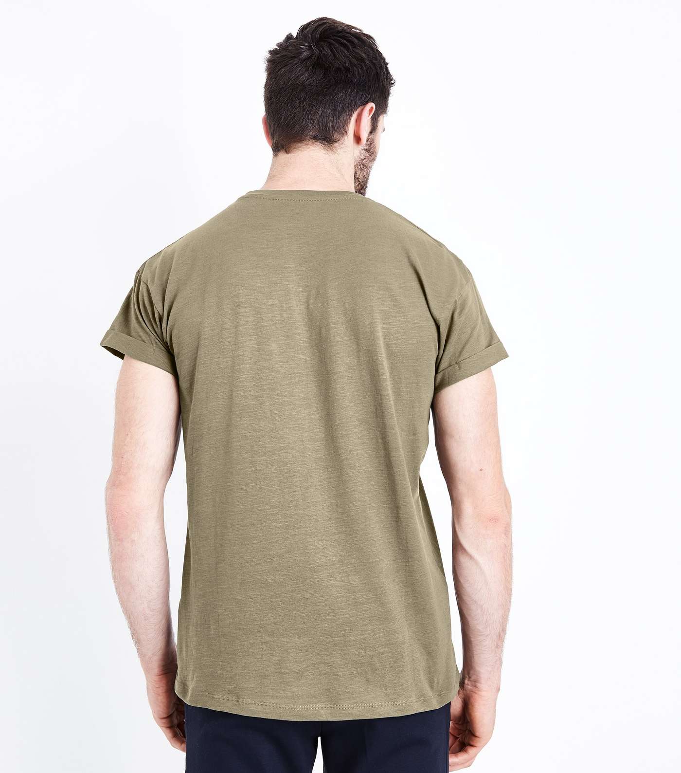 Khaki Cotton Rolled Sleeve T-Shirt Image 3