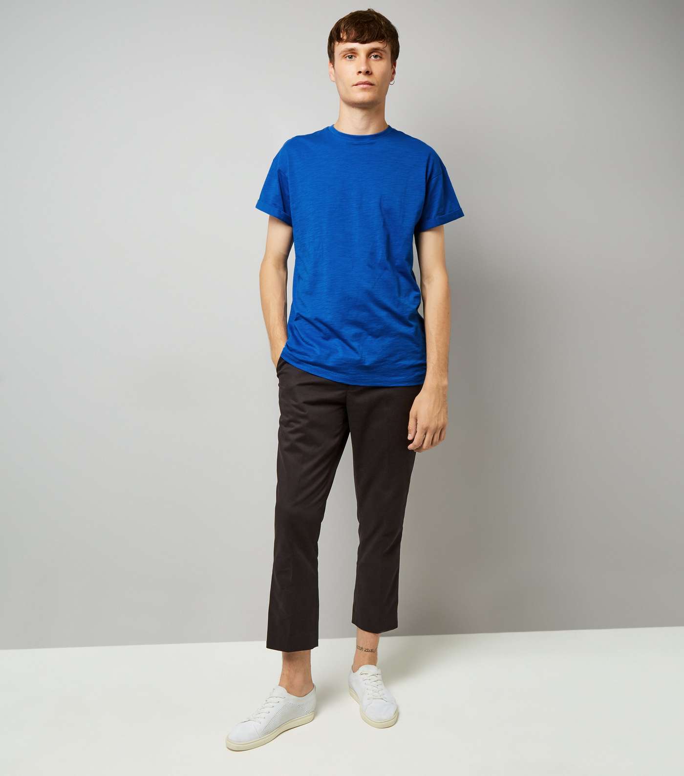 Blue Cotton Rolled Sleeve T-Shirt Image 2