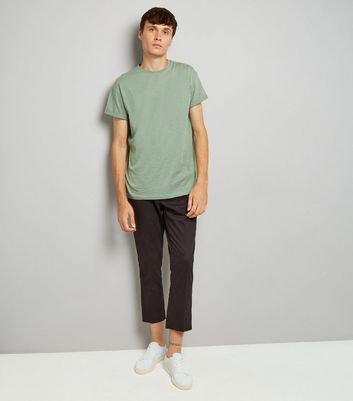 Pale Green Rolled Sleeve T-Shirt New Look