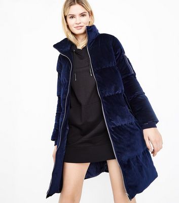 navy velvet puffer jacket