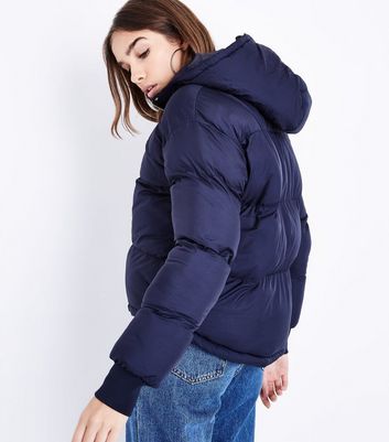 navy cropped puffer jacket
