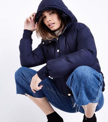navy cropped puffer jacket