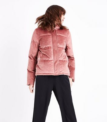 velvet puffer jacket pink