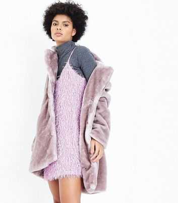 new look pink faux fur teddy coat
