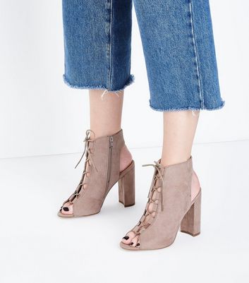 Grey suede open toe heels best sale