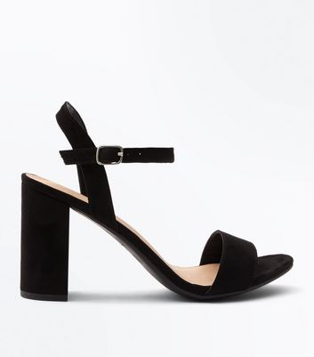 Black Suedette Block Heel Sandals | New 