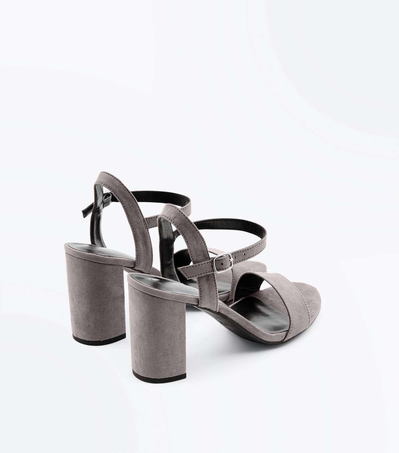 Dark Grey Suedette Block Heel Sandals Image 4