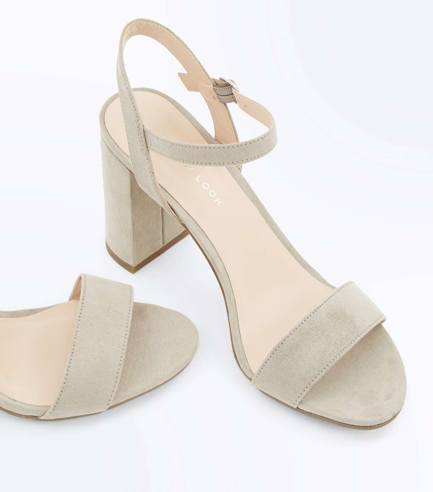 Grey Suedette Block Heel Sandals Image 4