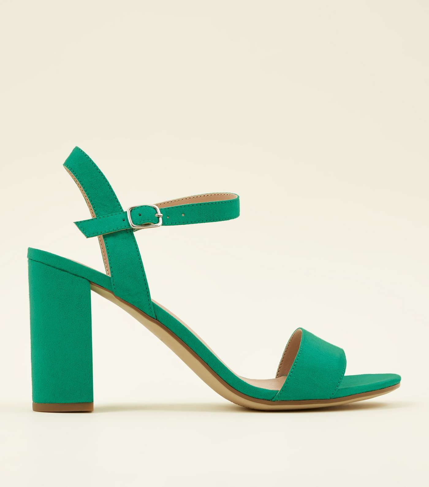 Green Suedette Block Heel Sandals