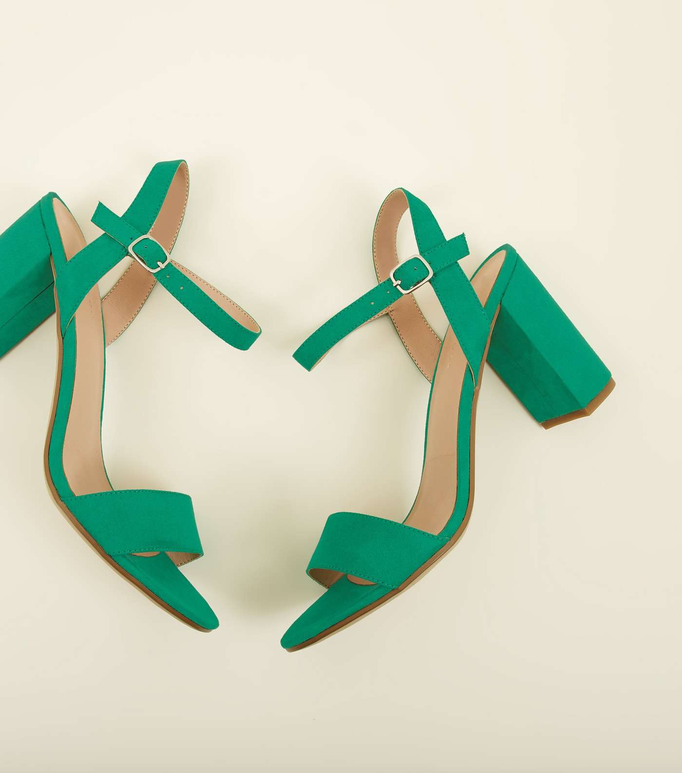 Green Suedette Block Heel Sandals Image 3