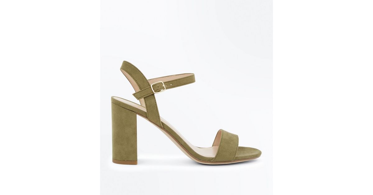 Khaki Suedette Block Heel Sandals New Look