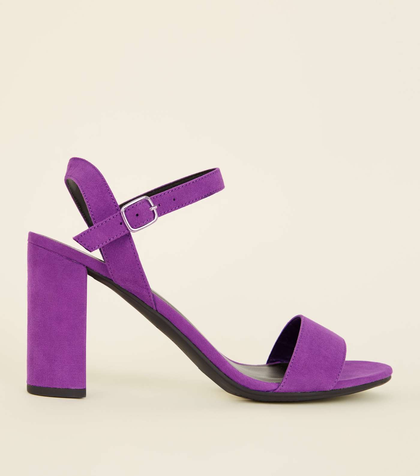 Purple Suedette Block Heel Sandals