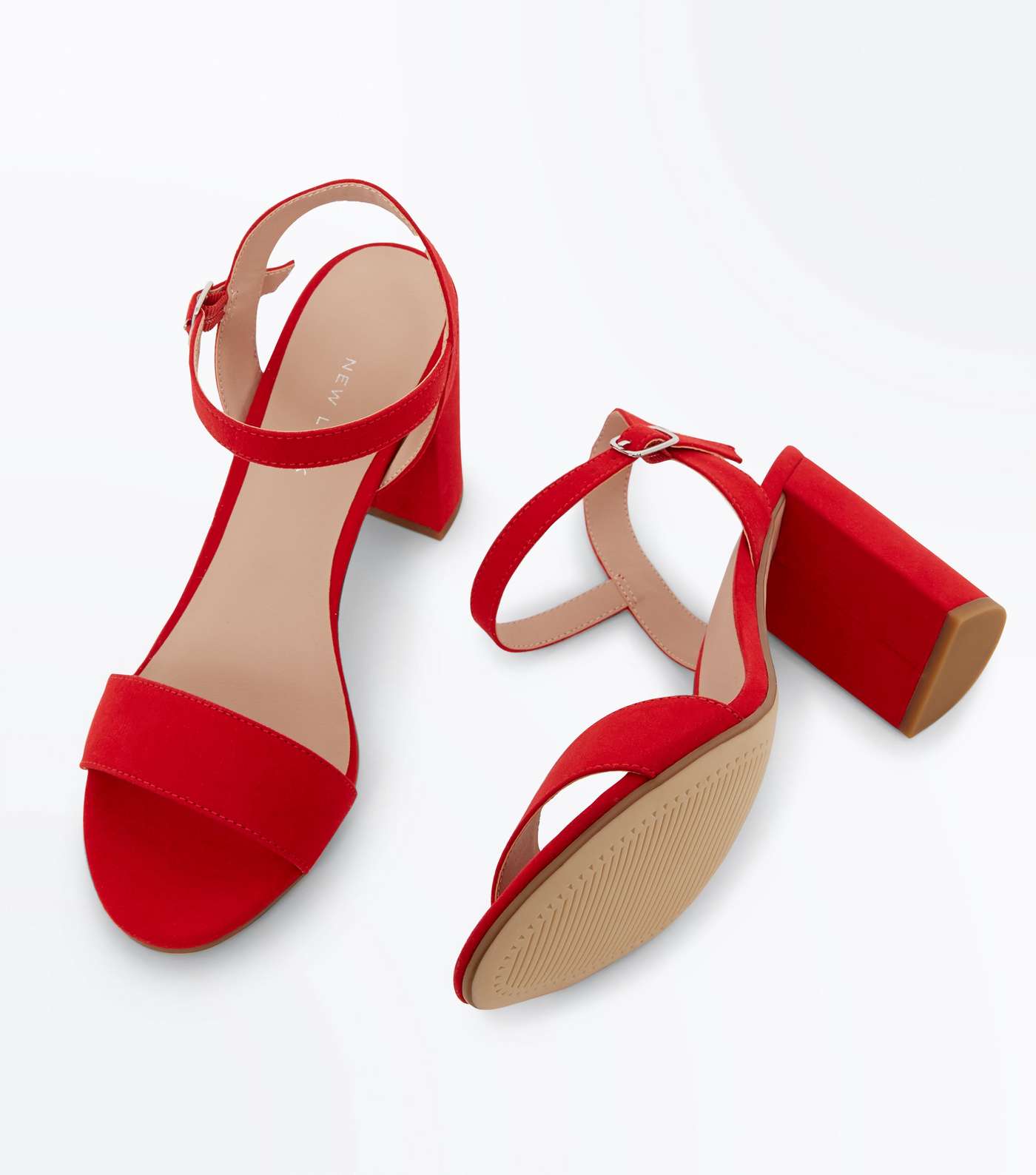 Red Suedette Block Heel Sandals Image 3