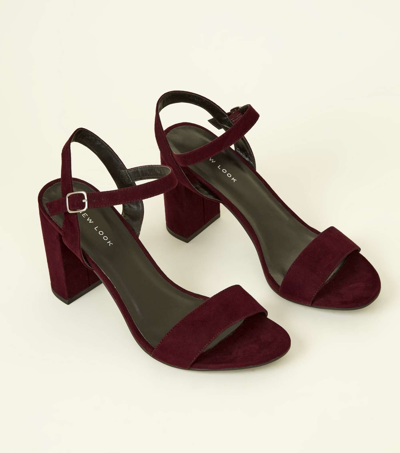 Dark Red Suedette Block Heel Sandals Image 3