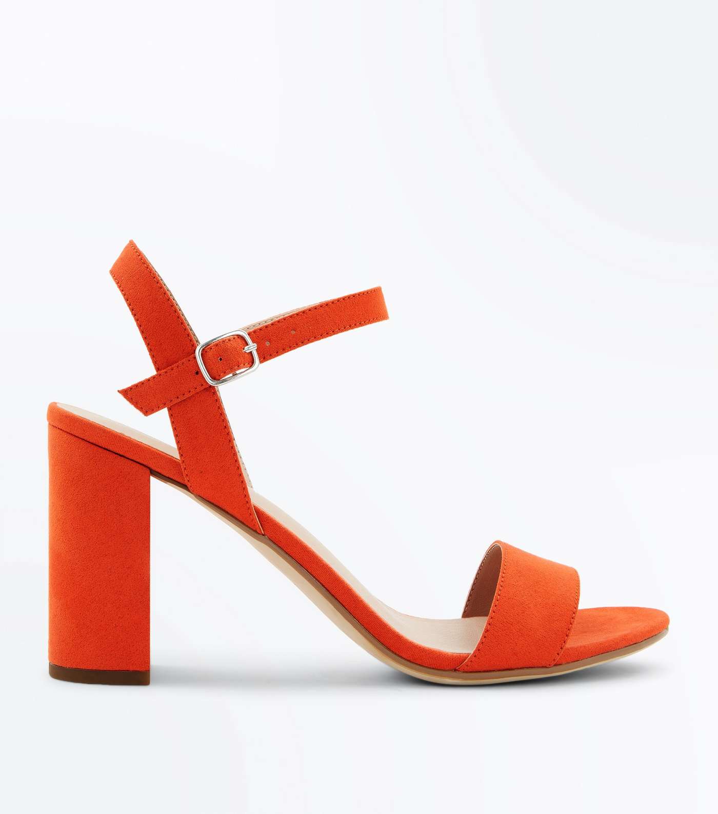 Orange Suedette Block Heel Sandals
