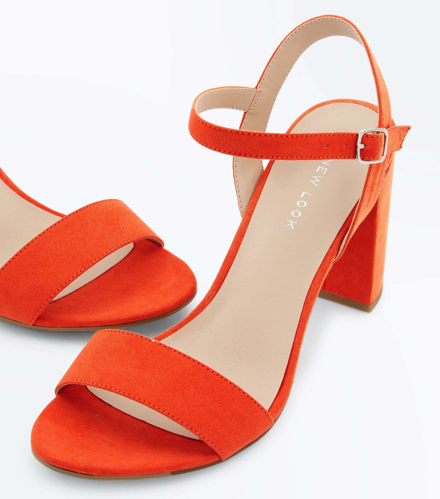 Orange Suedette Block Heel Sandals Image 3
