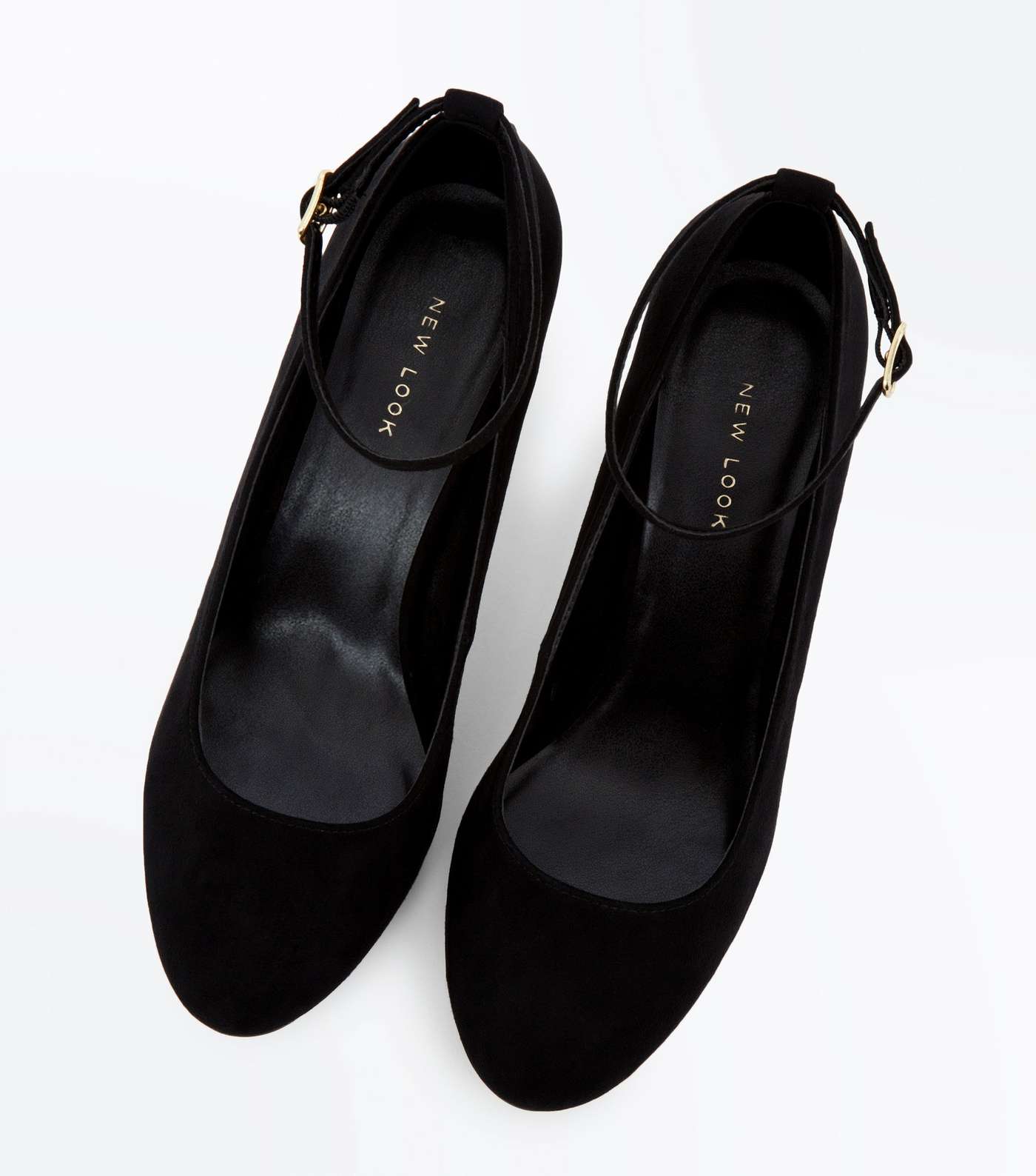 Black Suedette Ankle Strap Court Shoes Image 4
