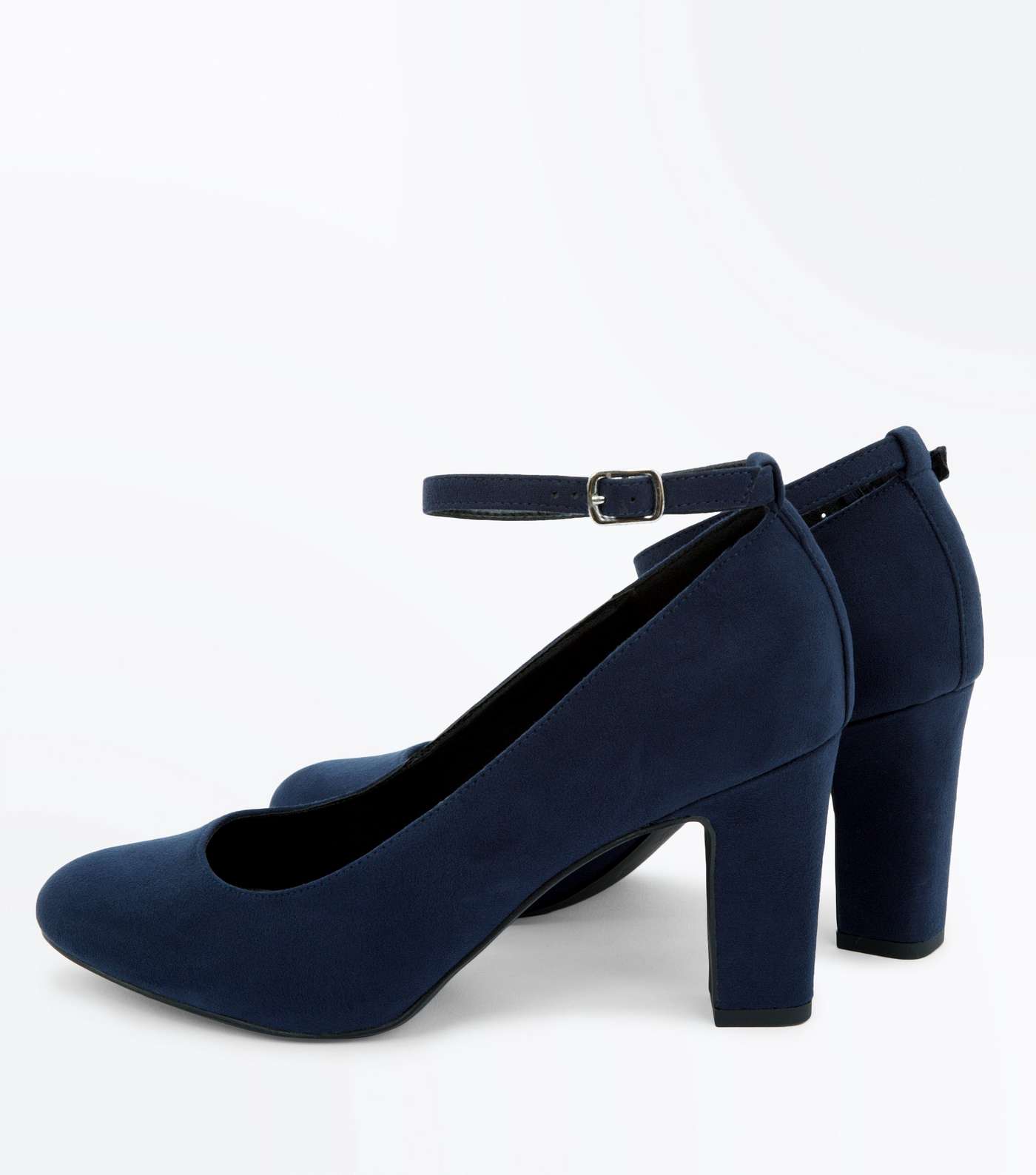 Navy Suedette Ankle Strap Court Shoes Image 4