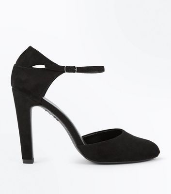 Black Suedette Cut Out Court Shoes | New Look