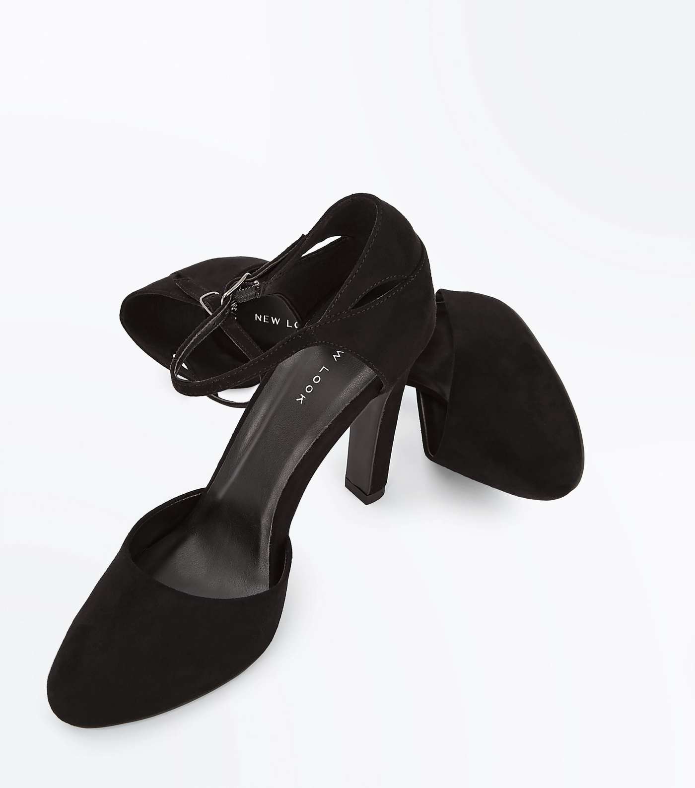 Black Suedette Cut Out Court Shoes Image 5