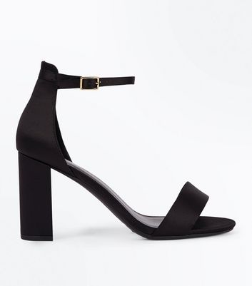 black satin heels with ankle strap