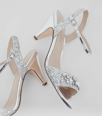 silver diamante heels new look