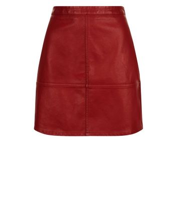 mid length dark red leather skirt