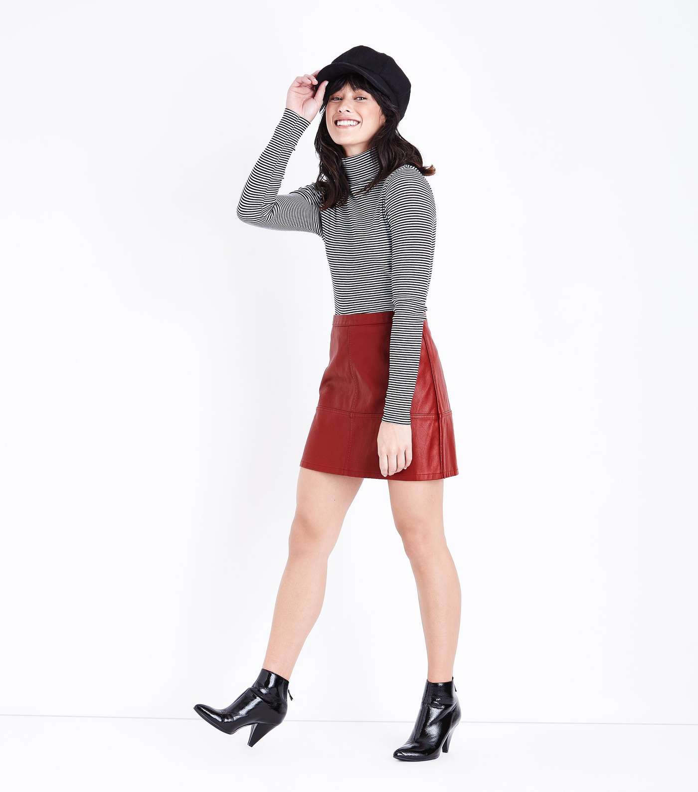 Dark Red Leather-Look Mini Skirt Image 2