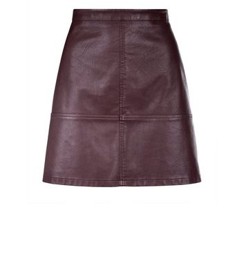 burgundy leather look mini skirt