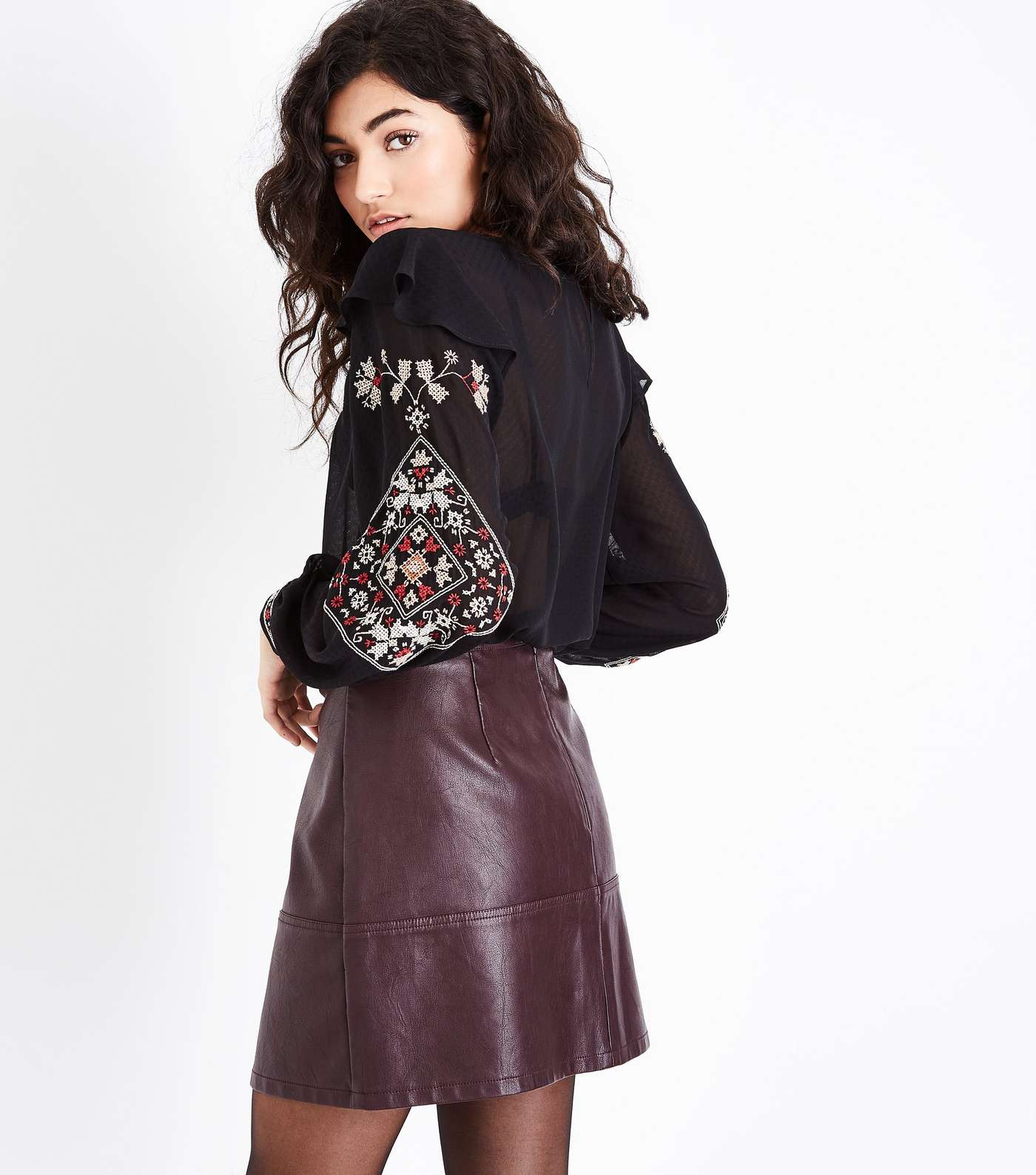 Burgundy Leather-Look Mini Skirt Image 3