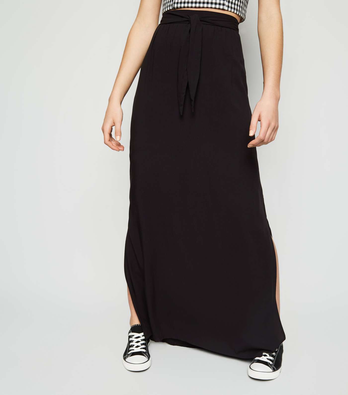 Black Tie Waist Maxi Skirt Image 2