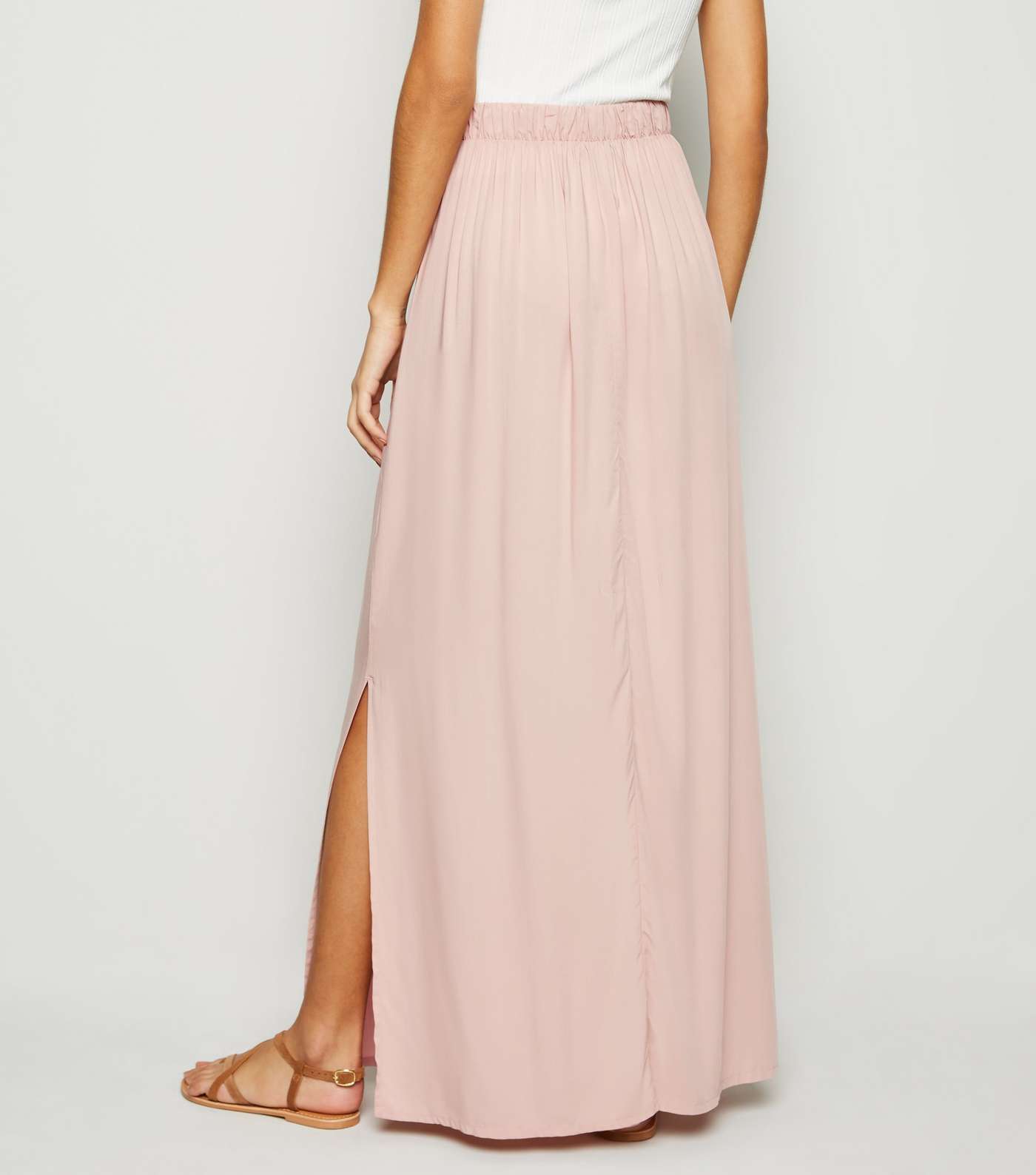 Pale Pink Tie Waist Maxi Skirt Image 3