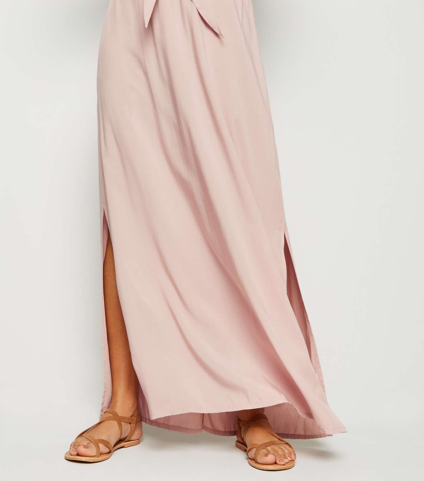 Pale Pink Tie Waist Maxi Skirt Image 5