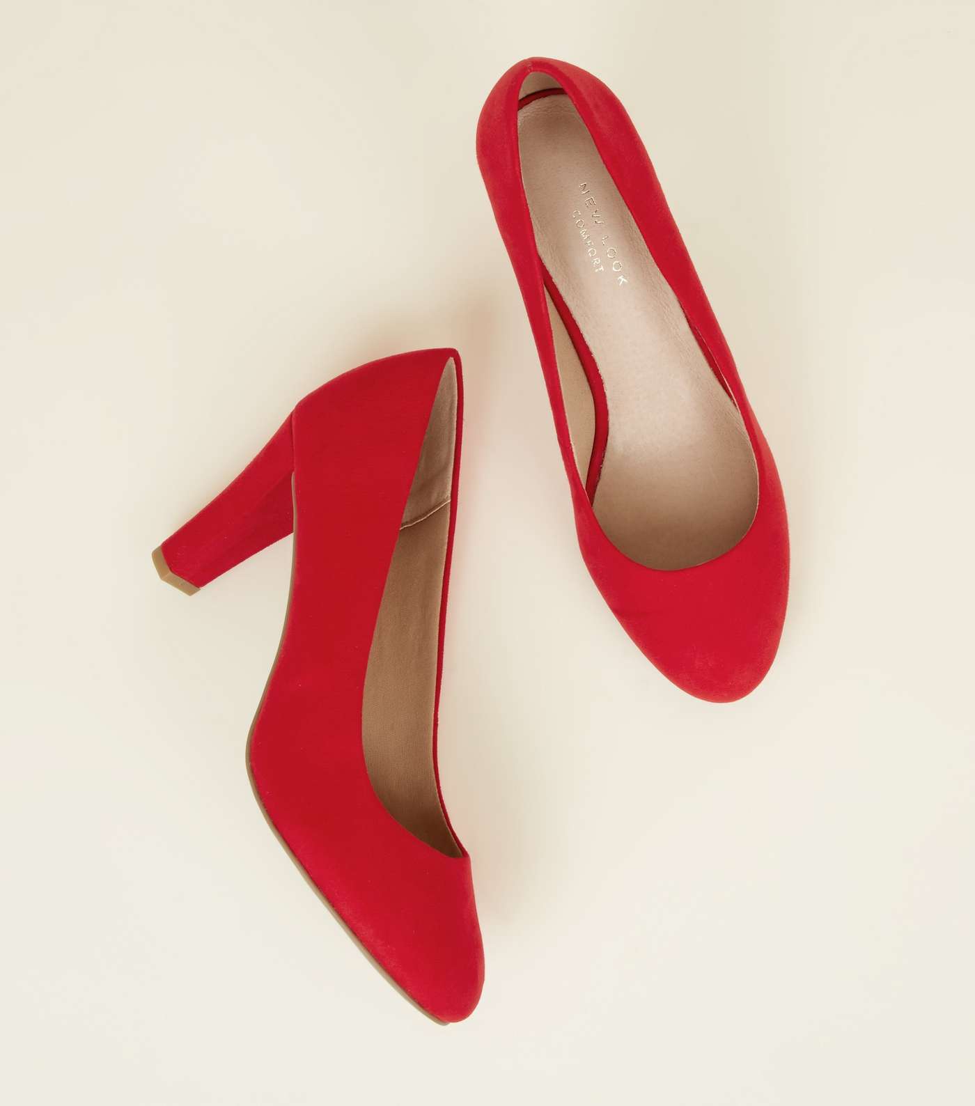 Red Comfort Flex Suedette Block Heel Court Shoes Image 3