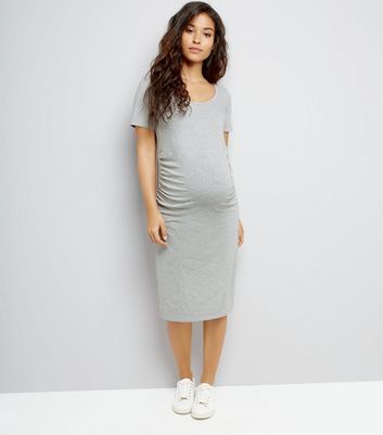 Maternity Grey Ruched Side Jersey Dress New Look