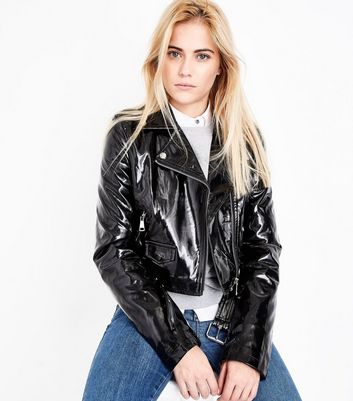 black patent biker jacket