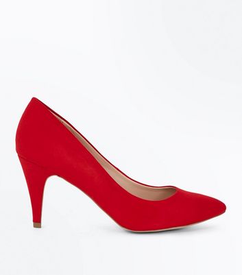 Red Suedette Cone Heel Court Shoes 