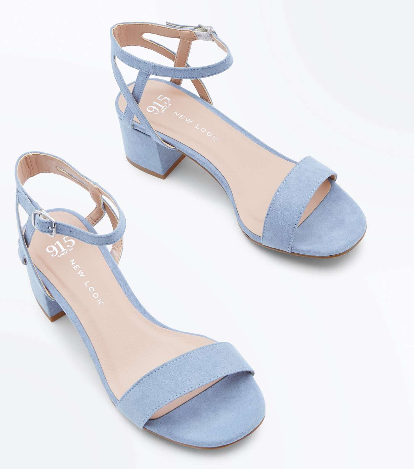 Girls Pale Blue Suedette Block Heel Sandals Image 3