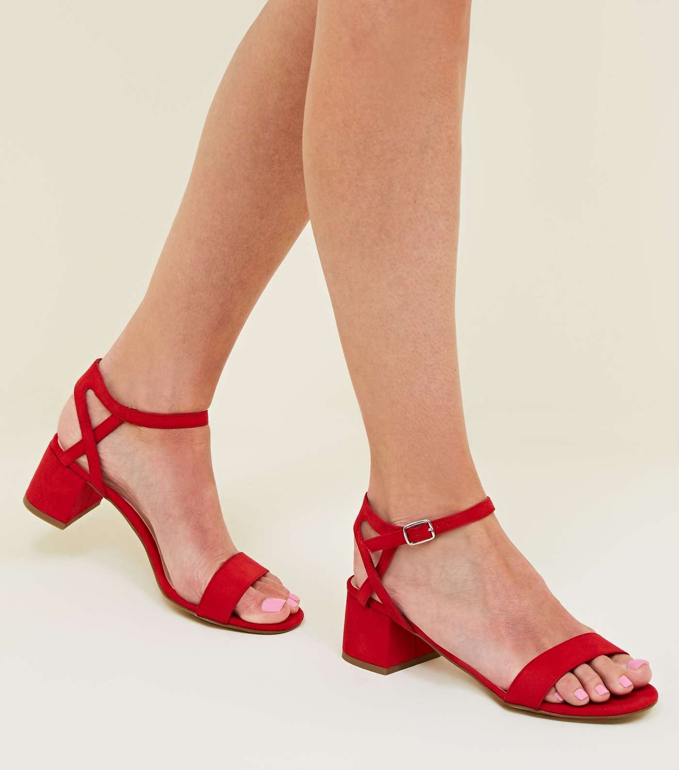 Girls Red Suedette Block Heel Sandals Image 2
