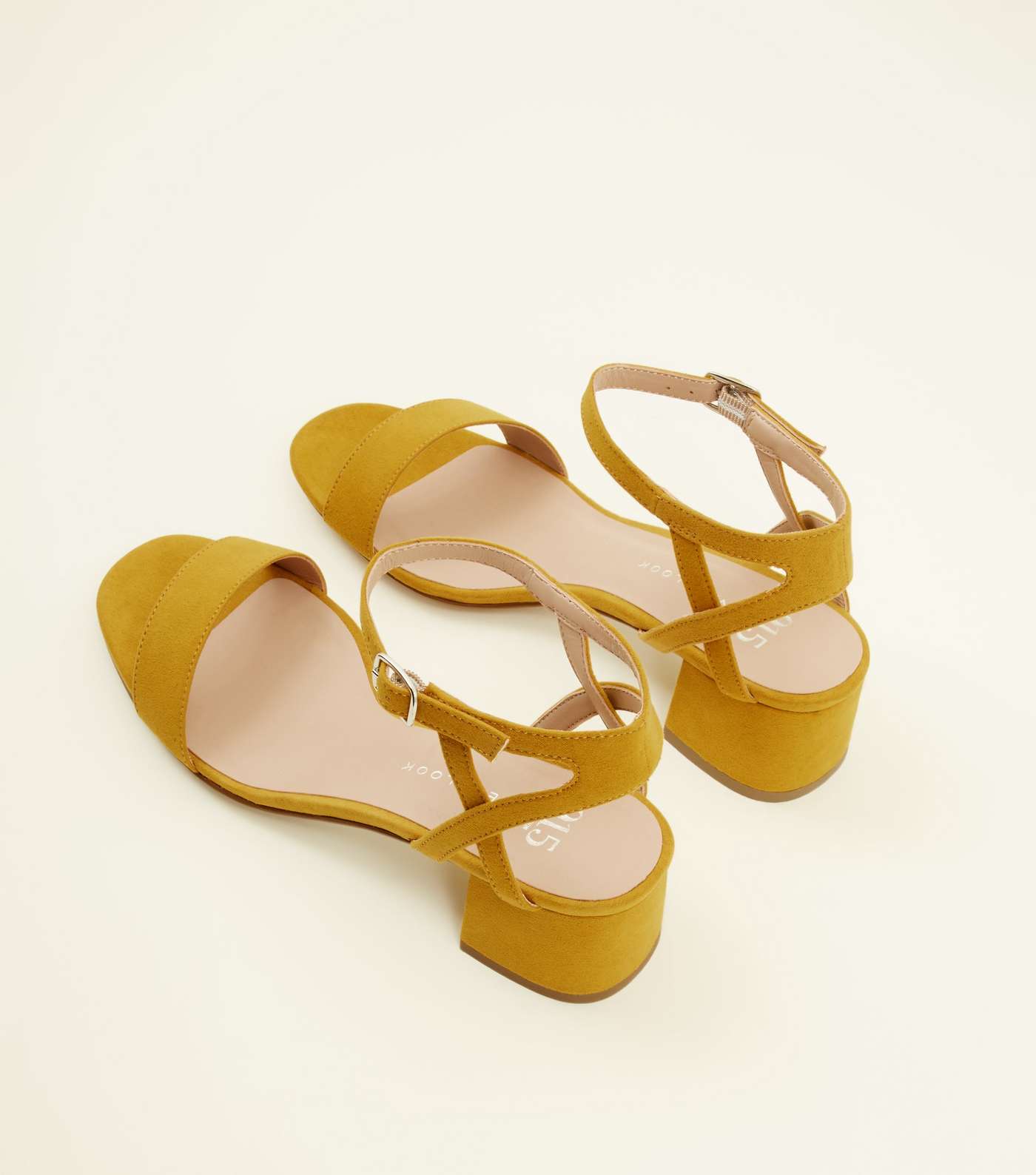 Girls Mustard Suedette Block Heel Sandals Image 4