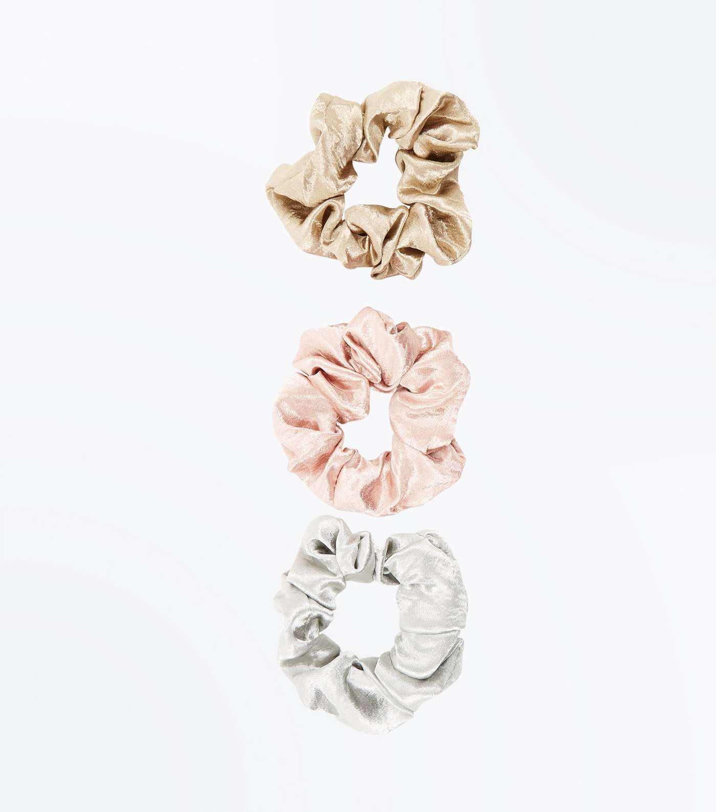 3 Pack Pink Gold and Silver Satin Scrunchies